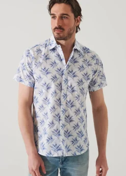 PATRICK ASSARAF Leaf Print Cotton Short Sleeve Shirt|Men Shirts