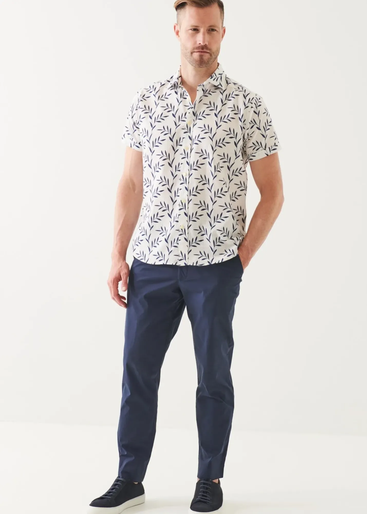 PATRICK ASSARAF Leaf Print Cotton Short Sleeve Shirt|Men Shirts