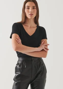 PATRICK ASSARAF Lightweight Pima Cotton V-Neck|Women T-Shirts