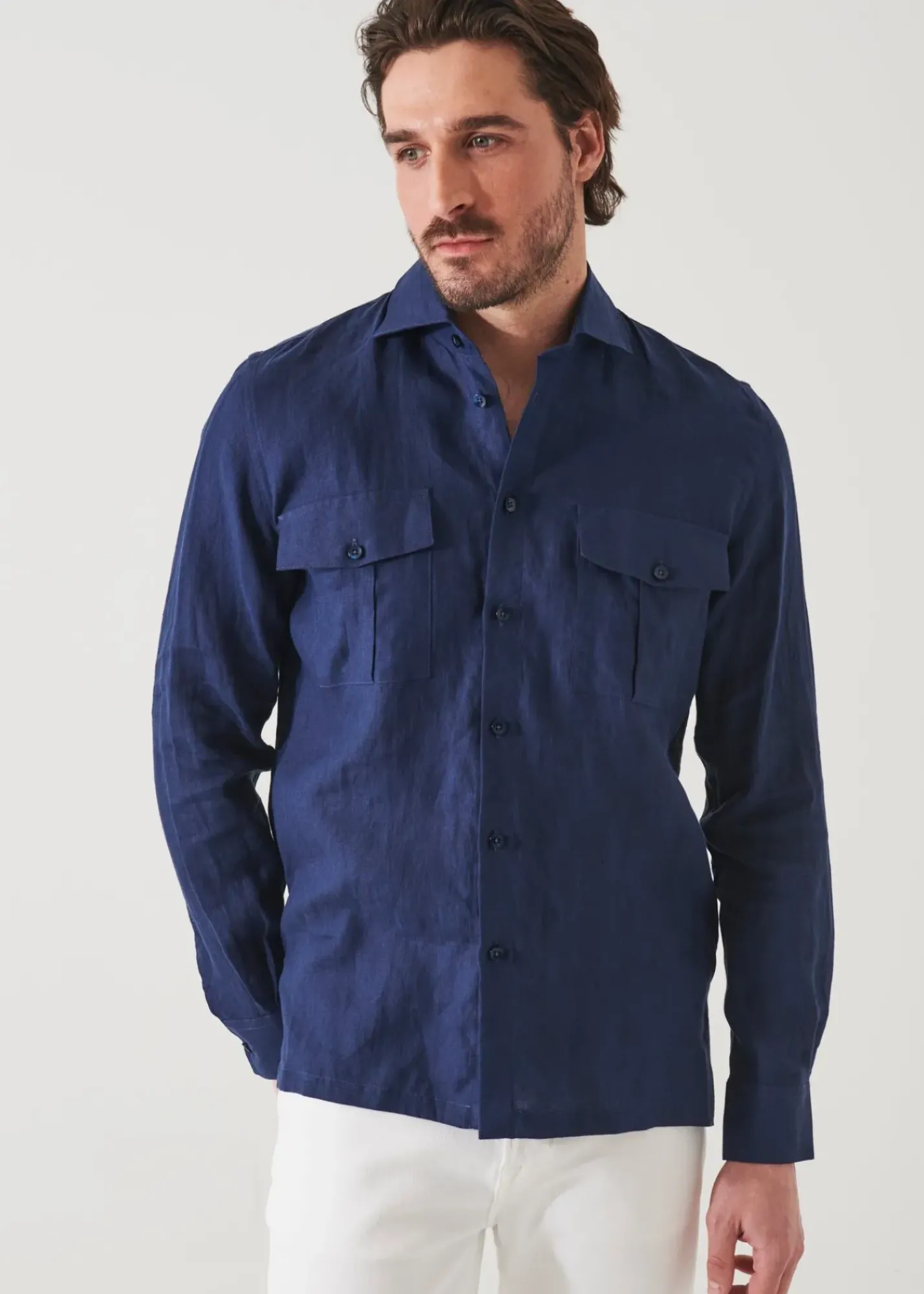 PATRICK ASSARAF Linen Chambray Over Shirt|Men Shirts