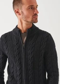 PATRICK ASSARAF Merino Cable Knit Zip Cardigan|Men Knitwear