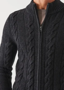 PATRICK ASSARAF Merino Cable Knit Zip Cardigan|Men Knitwear