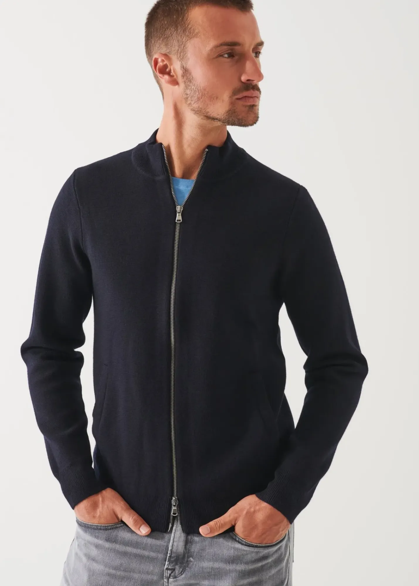 PATRICK ASSARAF Merino Half Milano Zip-Up Cardigan|Men Knitwear