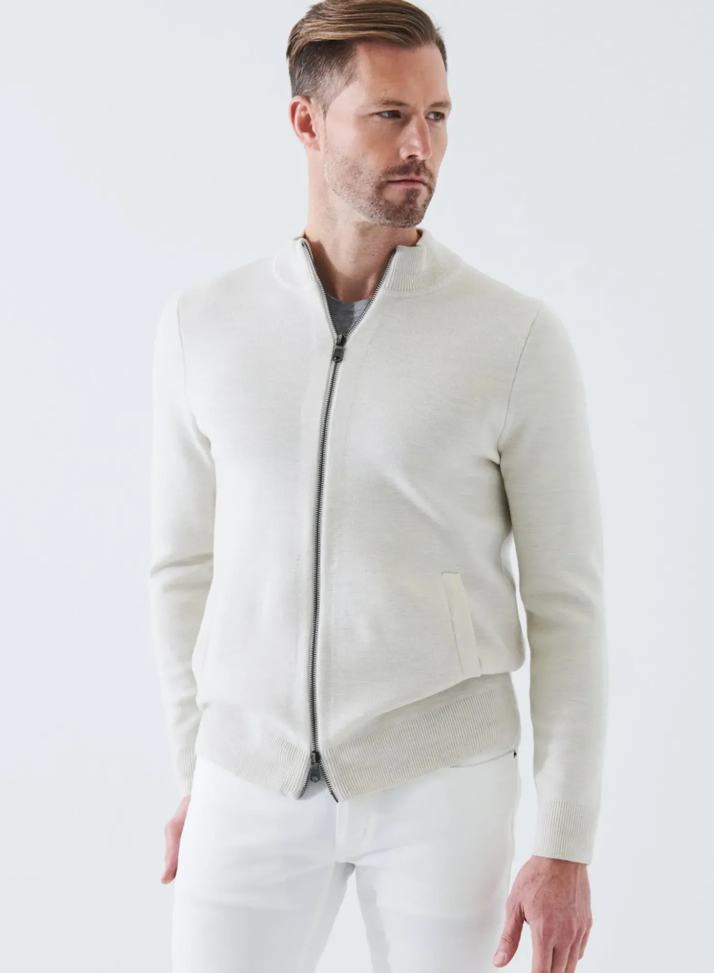 PATRICK ASSARAF Merino Half Milano Zip-Up Cardigan|Men Knitwear