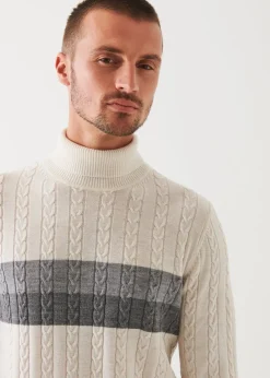 PATRICK ASSARAF Merino Striped Cable Knit Turtleneck|Men Knitwear