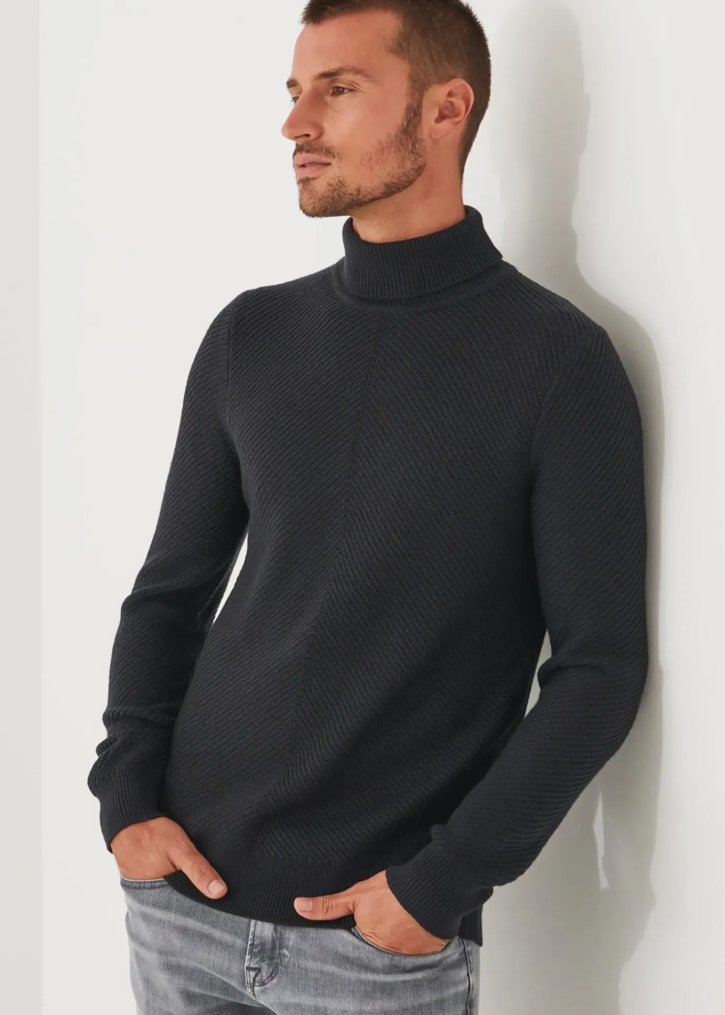 PATRICK ASSARAF Merino Textured Knit Turtleneck|Men Knitwear