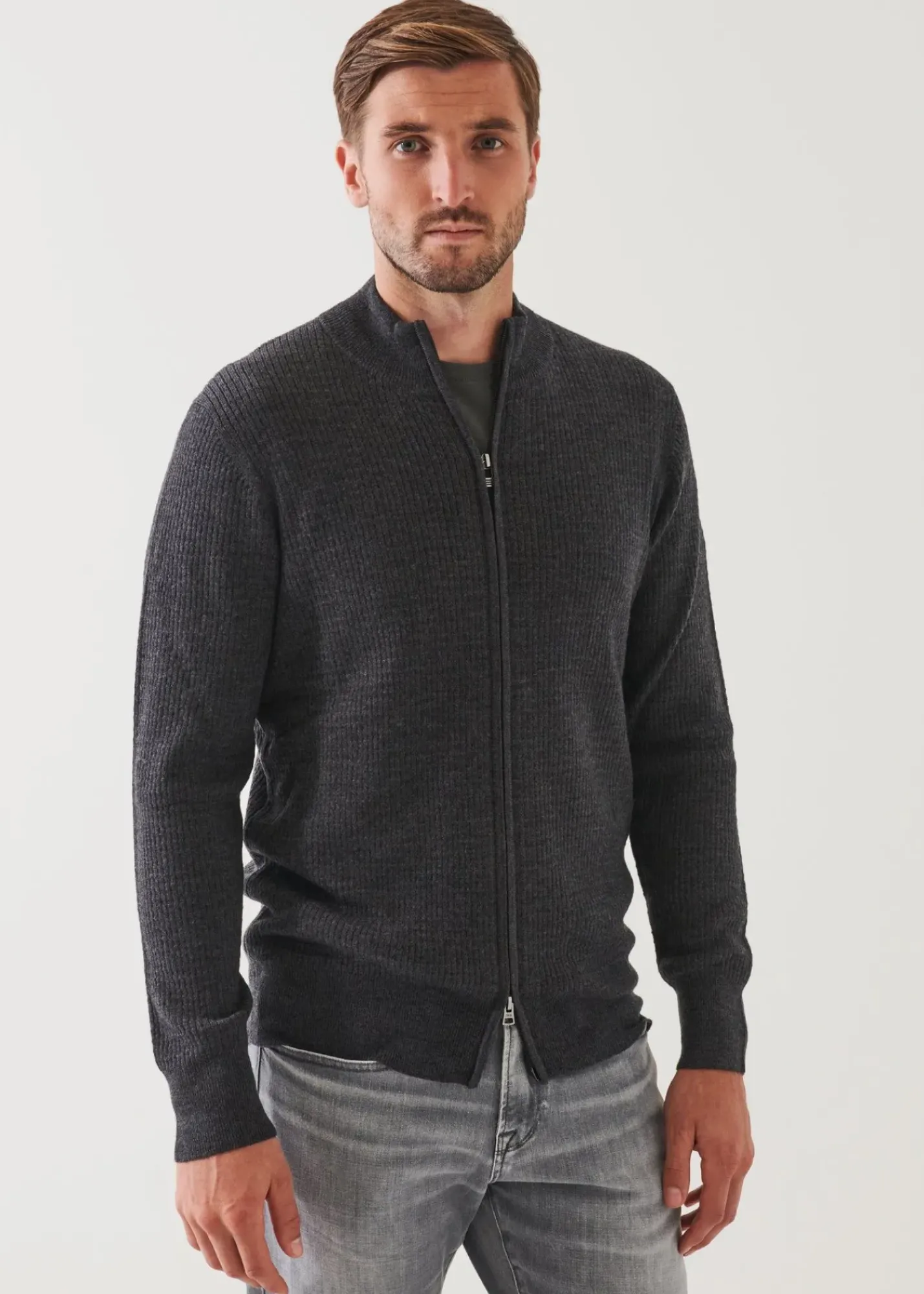 PATRICK ASSARAF Merino Waffle Full Zip Cardigan|Men Knitwear