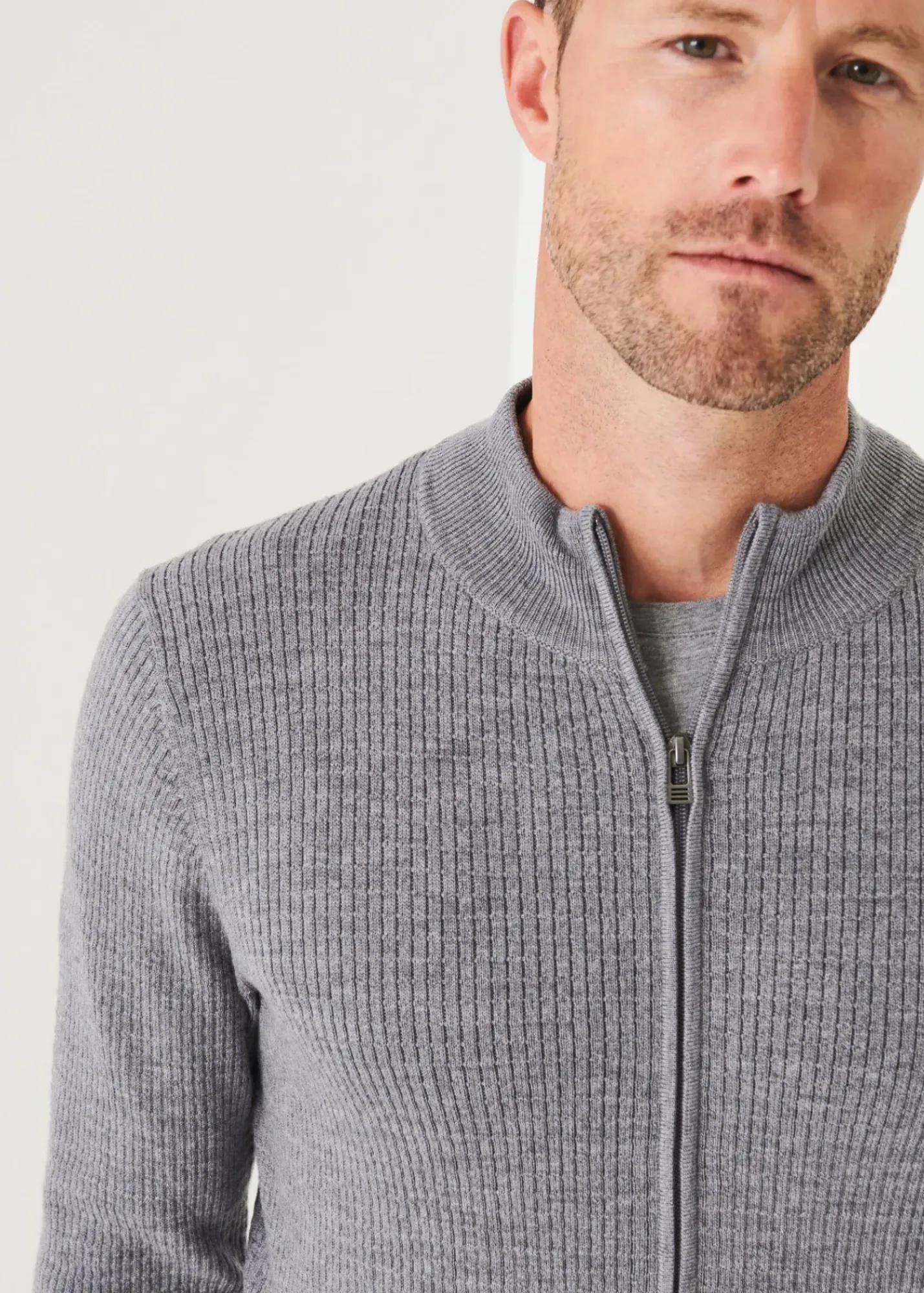 PATRICK ASSARAF Merino Waffle Full Zip Cardigan|Men Knitwear
