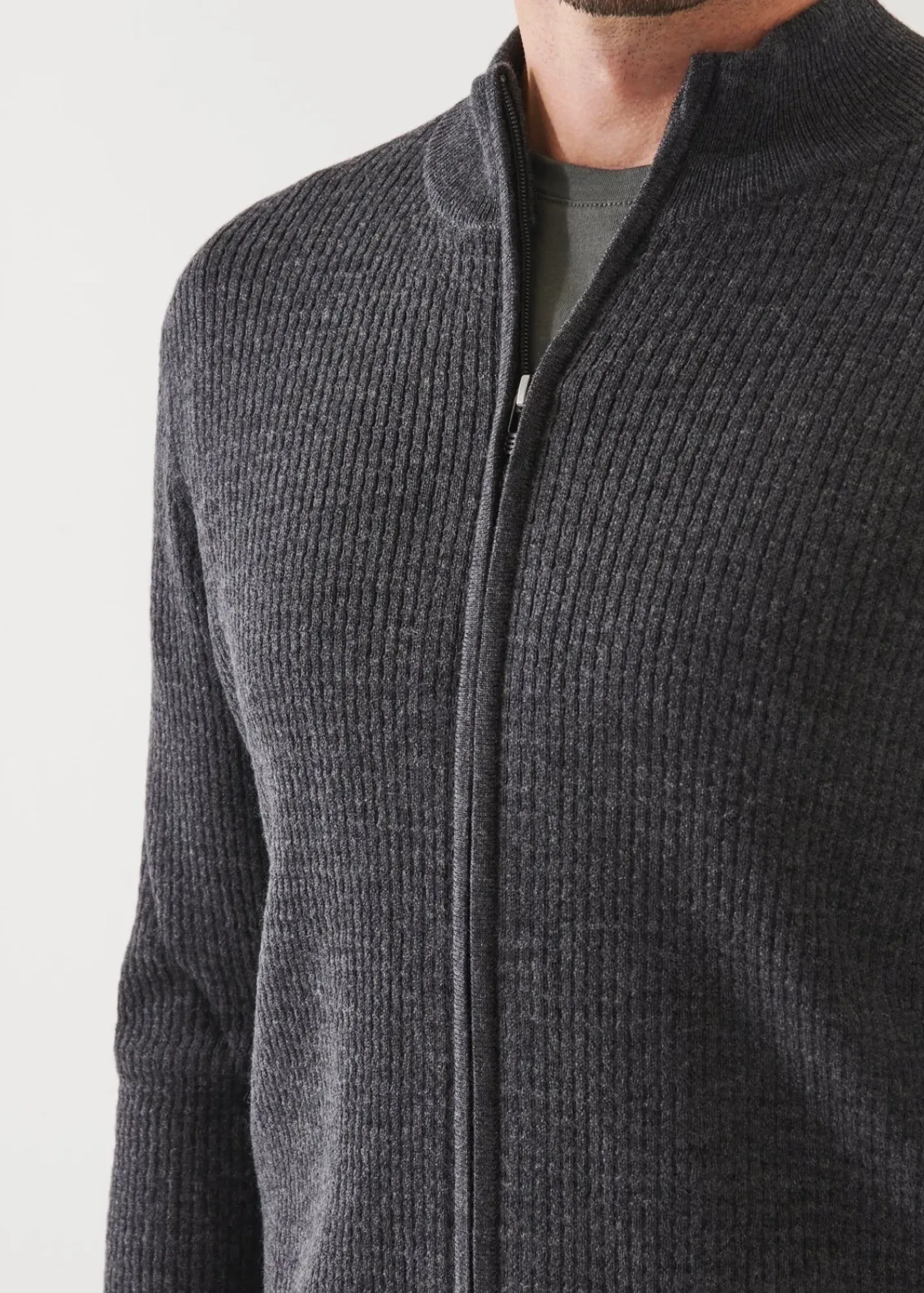 PATRICK ASSARAF Merino Waffle Full Zip Cardigan|Men Knitwear