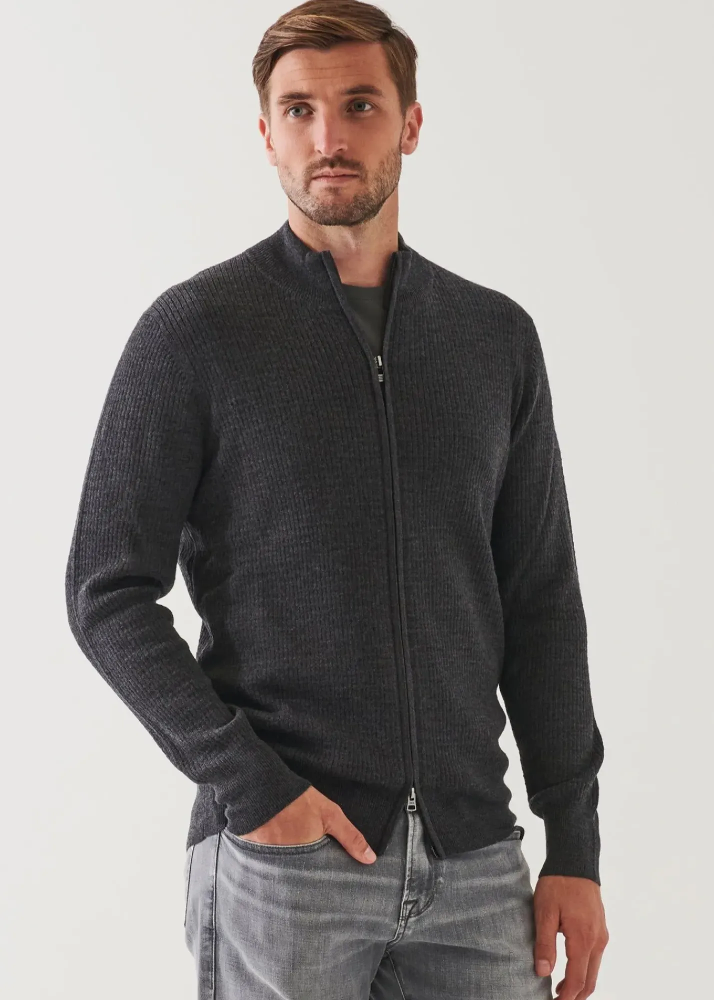 PATRICK ASSARAF Merino Waffle Full Zip Cardigan|Men Knitwear