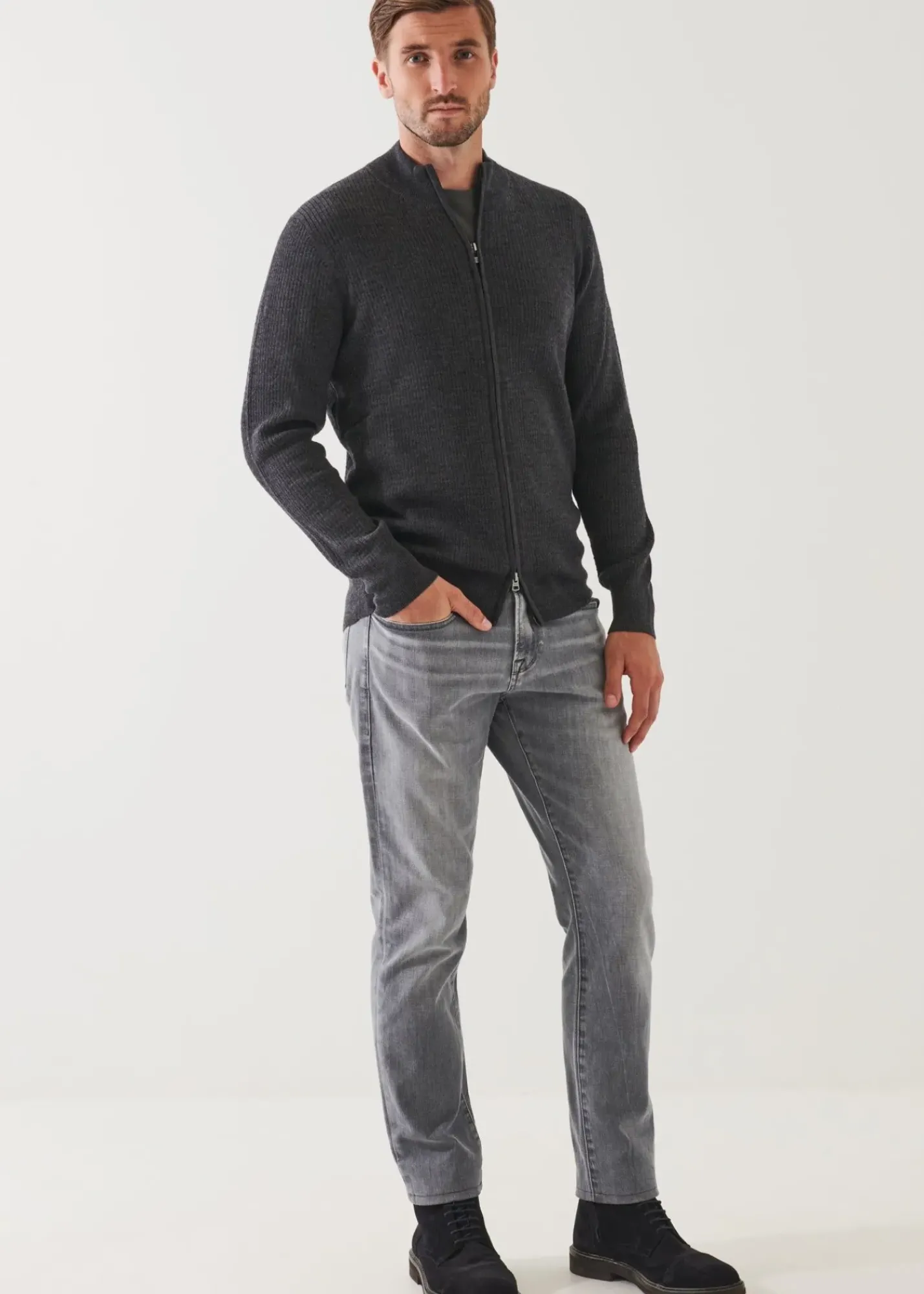 PATRICK ASSARAF Merino Waffle Full Zip Cardigan|Men Knitwear