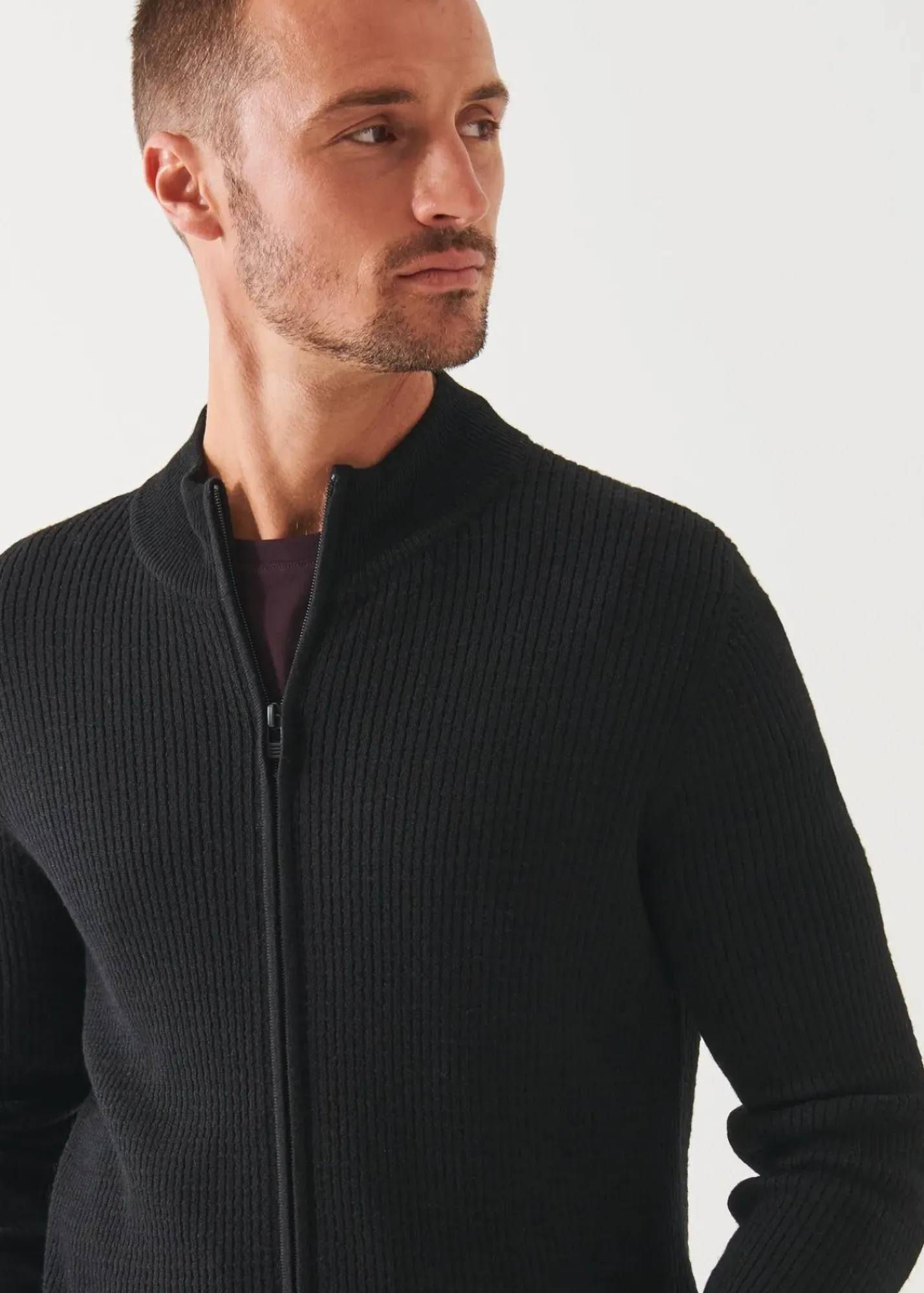 PATRICK ASSARAF Merino Waffle Full Zip Cardigan|Men Knitwear