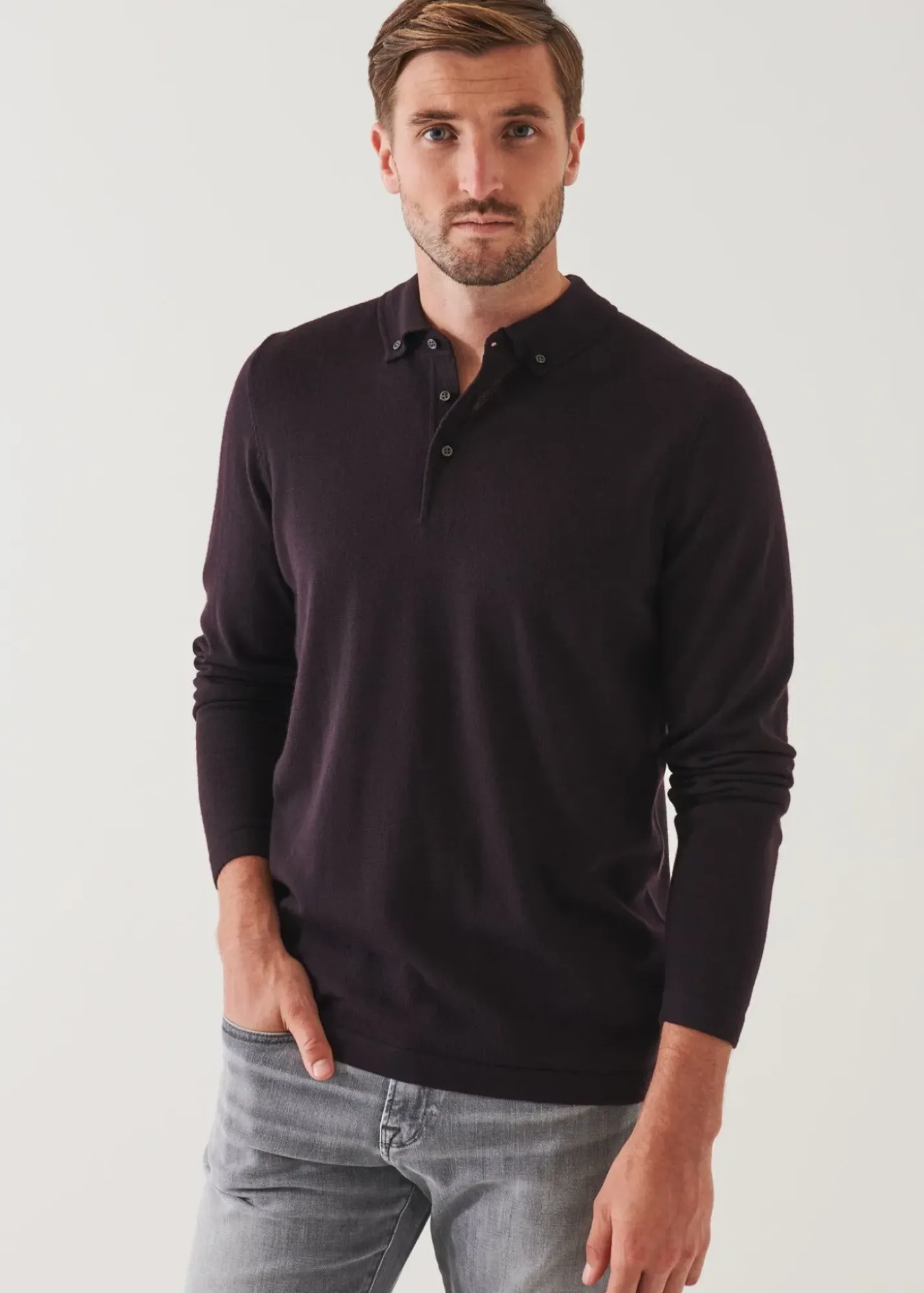 PATRICK ASSARAF Merino Wool Button Down Polo|Men Knitwear