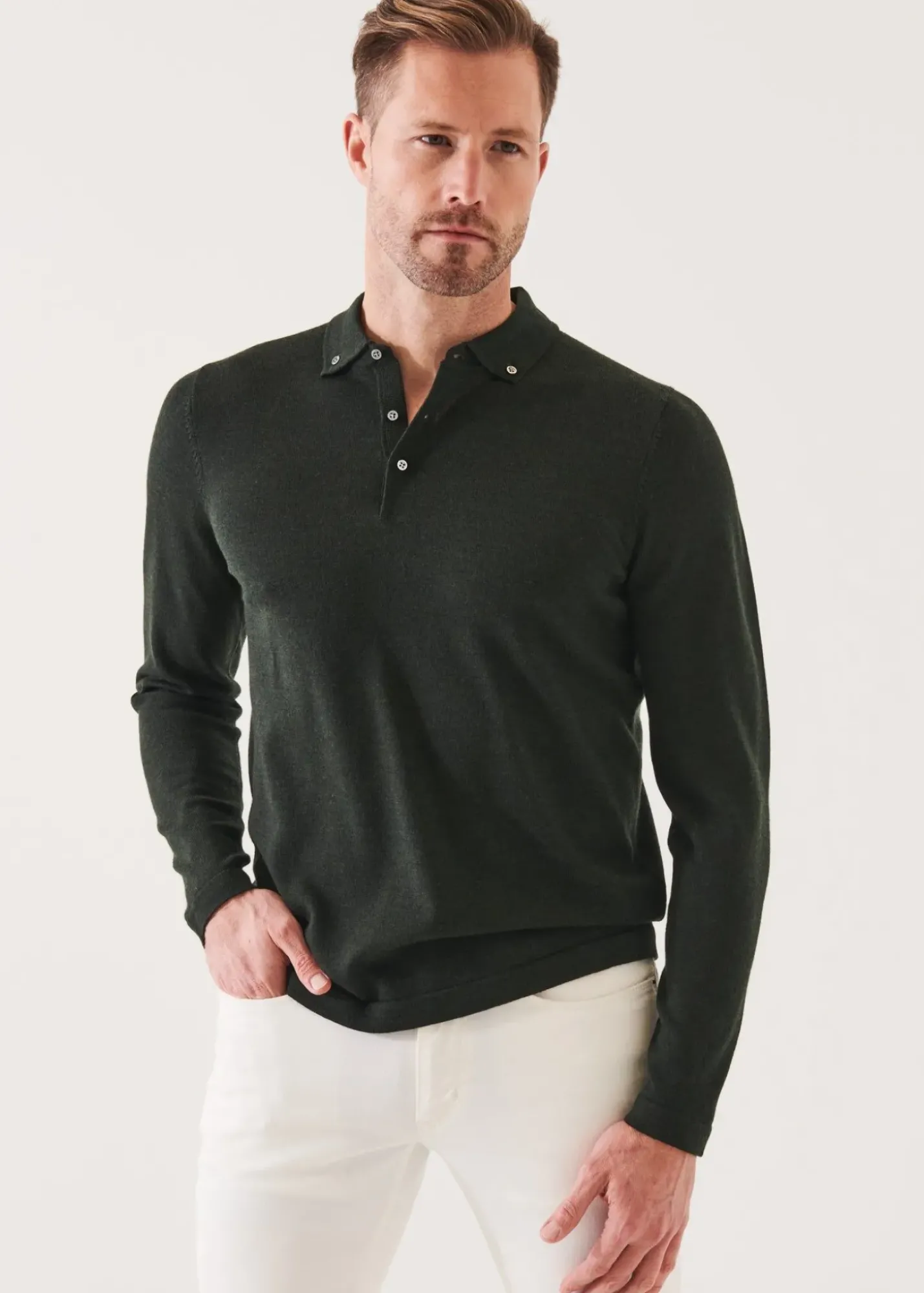 PATRICK ASSARAF Merino Wool Button Down Polo|Men Knitwear