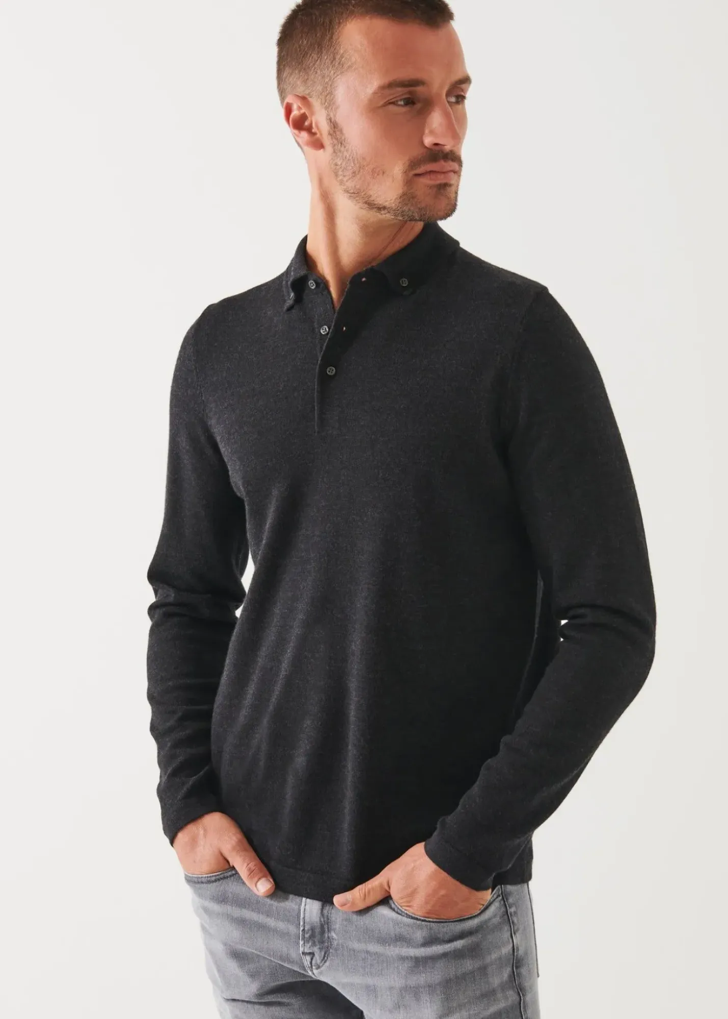 PATRICK ASSARAF Merino Wool Button Down Polo|Men Knitwear