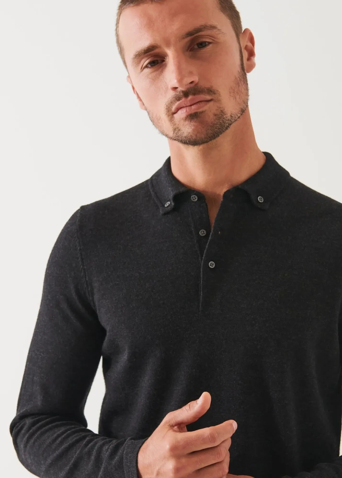 PATRICK ASSARAF Merino Wool Button Down Polo|Men Knitwear