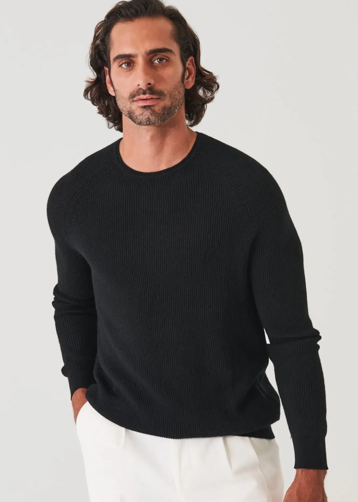 PATRICK ASSARAF Merino Wool Ribbed Crewneck|Men Knitwear
