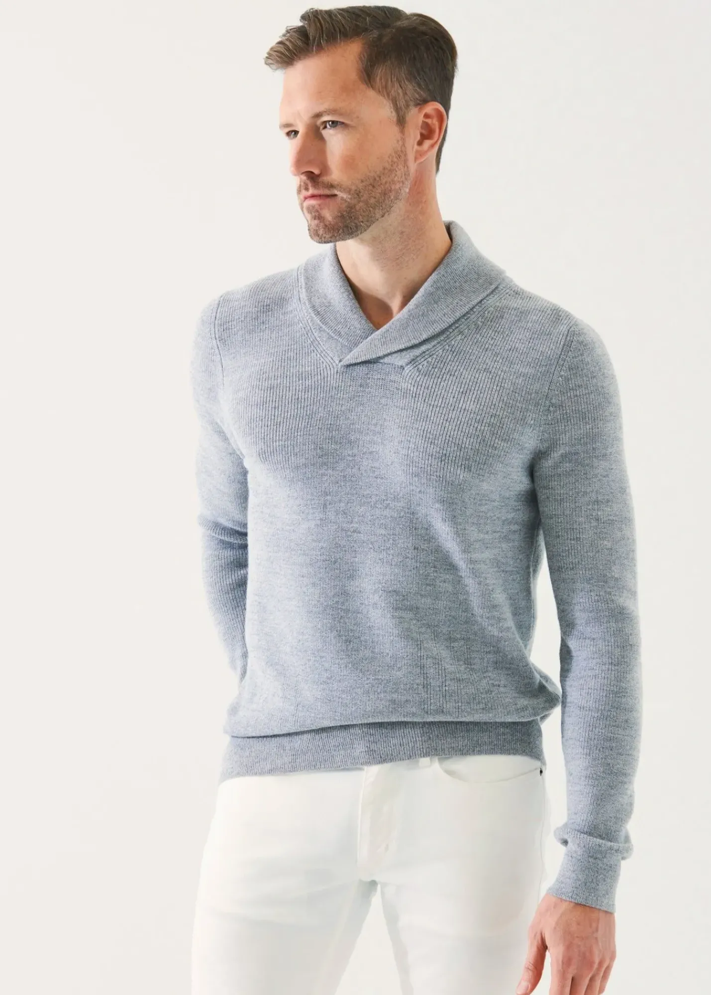 PATRICK ASSARAF Merino Wool Shawl Collar Sweater|Men Knitwear
