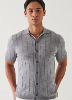PATRICK ASSARAF Merino Wool-Silk Blend Knit Button Up|Men Knitwear