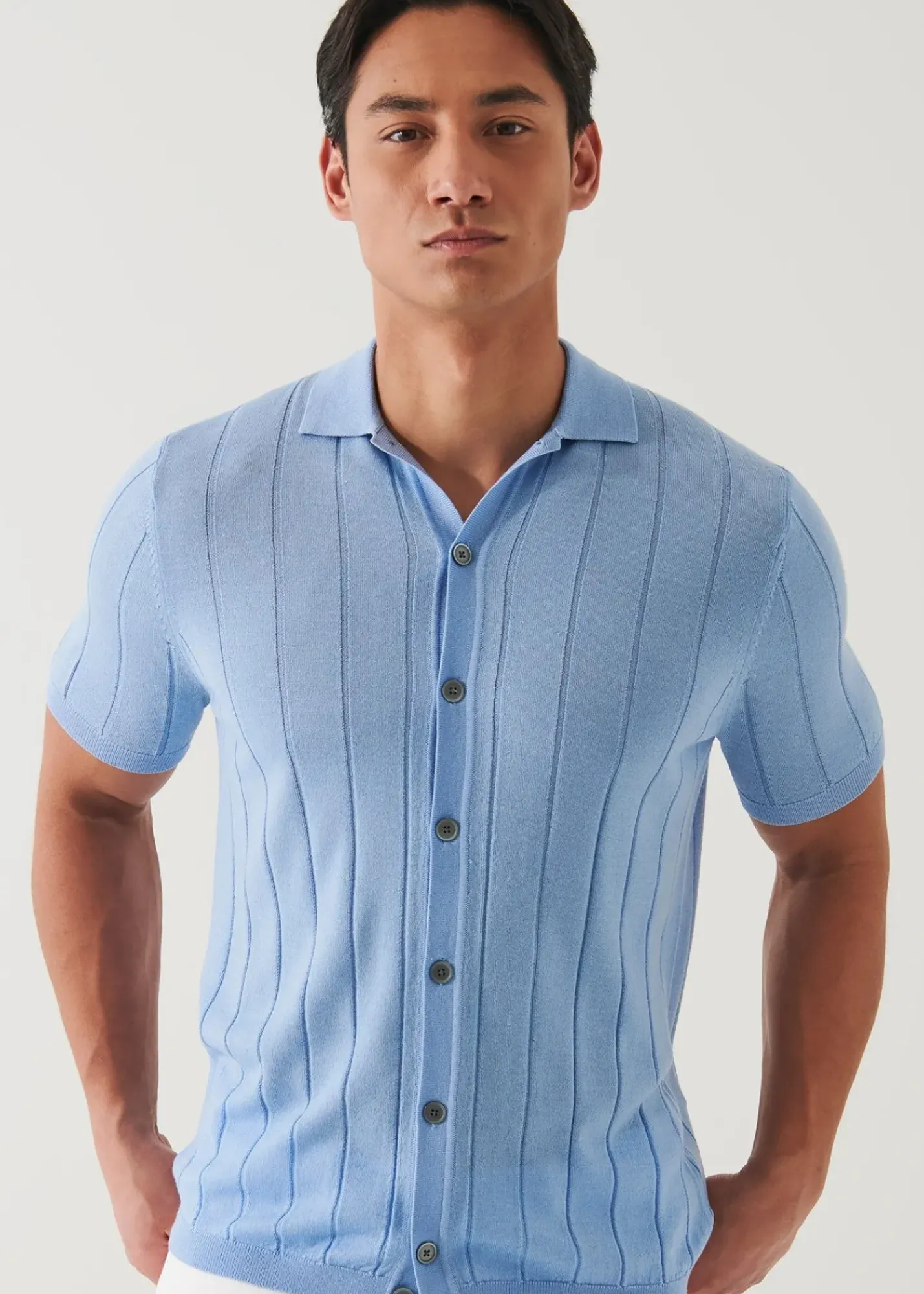 PATRICK ASSARAF Merino Wool-Silk Blend Knit Button Up|Men Shirts