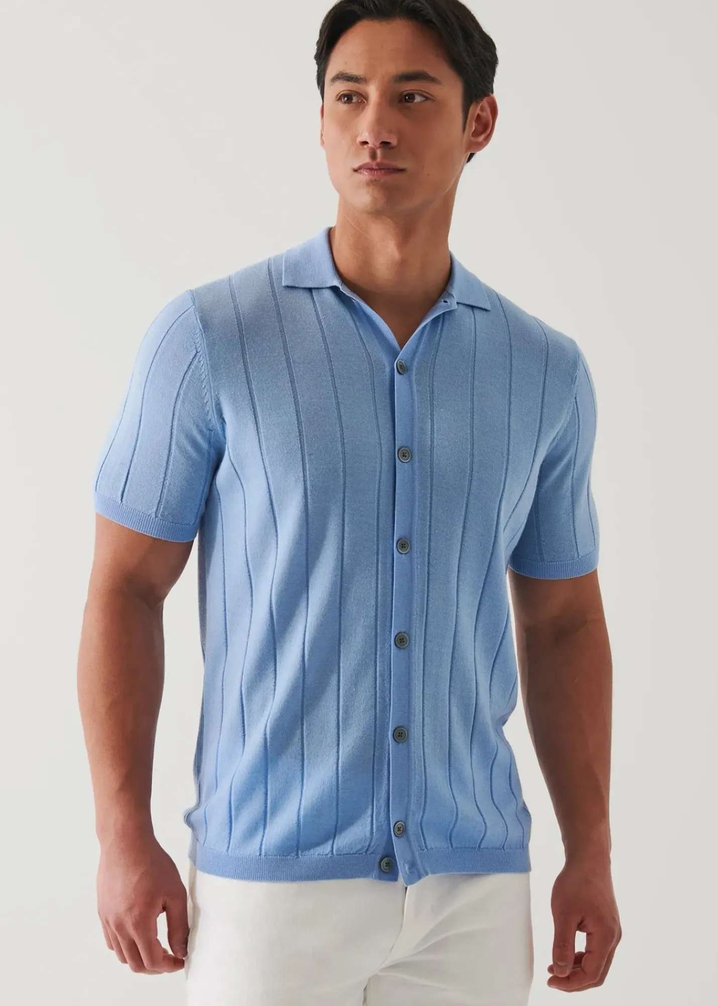 PATRICK ASSARAF Merino Wool-Silk Blend Knit Button Up|Men Shirts