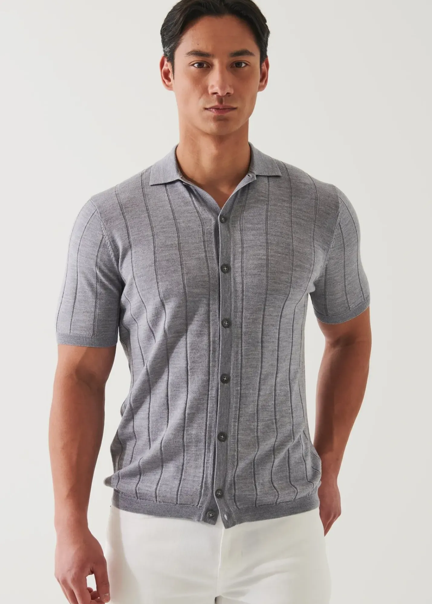 PATRICK ASSARAF Merino Wool-Silk Blend Knit Button Up|Men Shirts