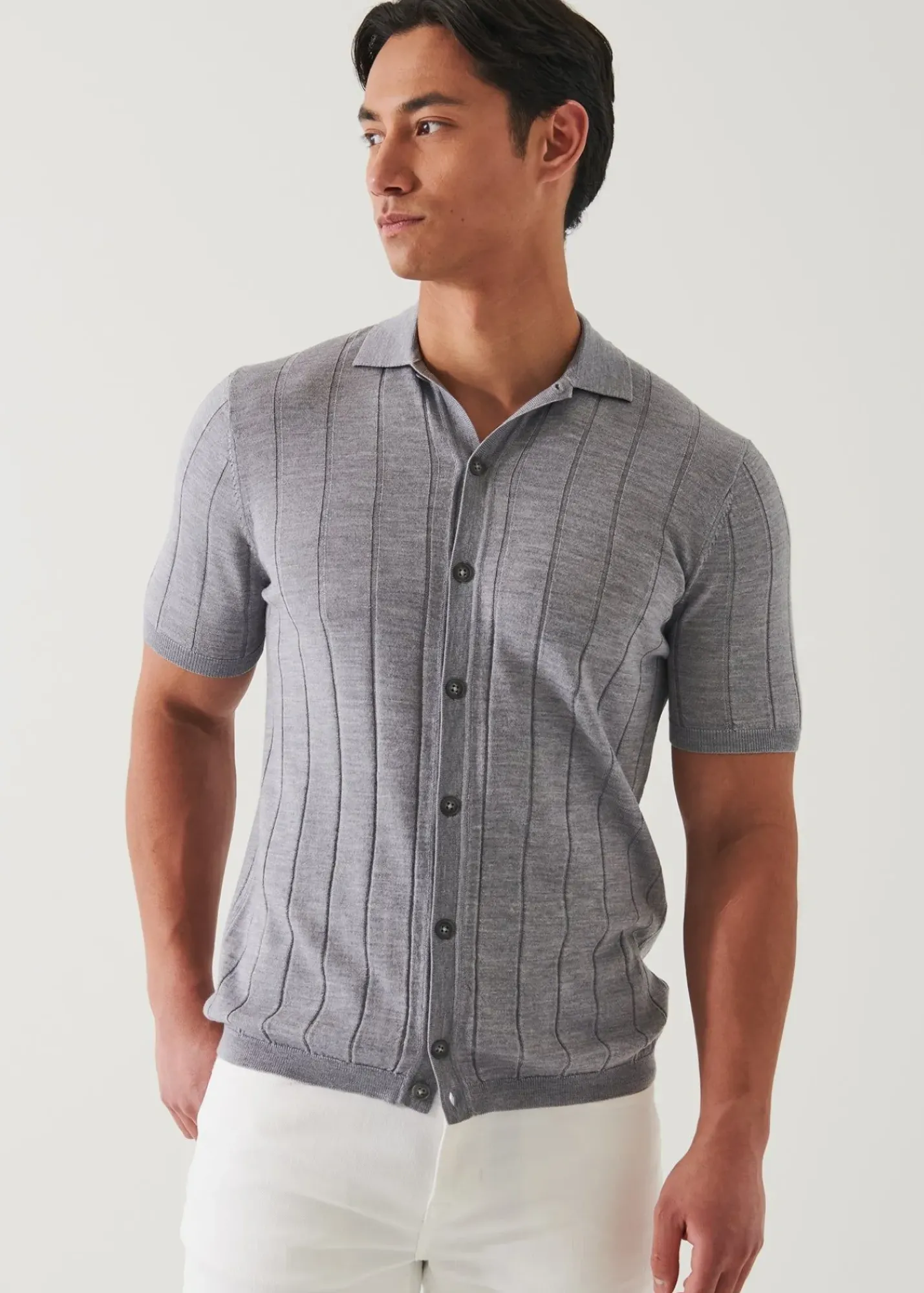 PATRICK ASSARAF Merino Wool-Silk Blend Knit Button Up|Men Shirts