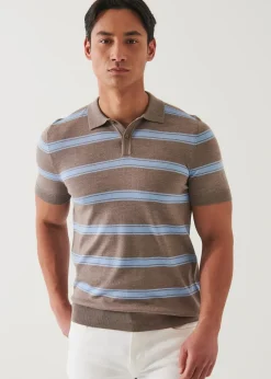 PATRICK ASSARAF Merino Wool-Silk Blend Striped Polo|Men Polos