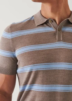 PATRICK ASSARAF Merino Wool-Silk Blend Striped Polo|Men Knitwear