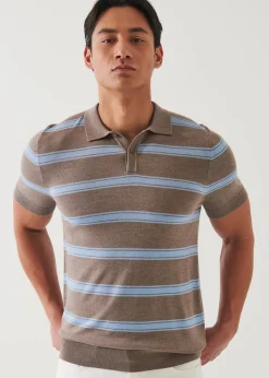 PATRICK ASSARAF Merino Wool-Silk Blend Striped Polo|Men Knitwear