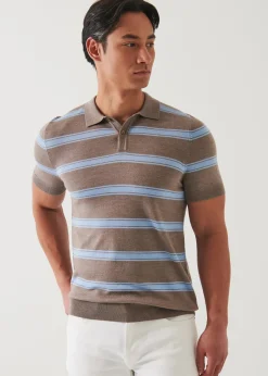 PATRICK ASSARAF Merino Wool-Silk Blend Striped Polo|Men Knitwear
