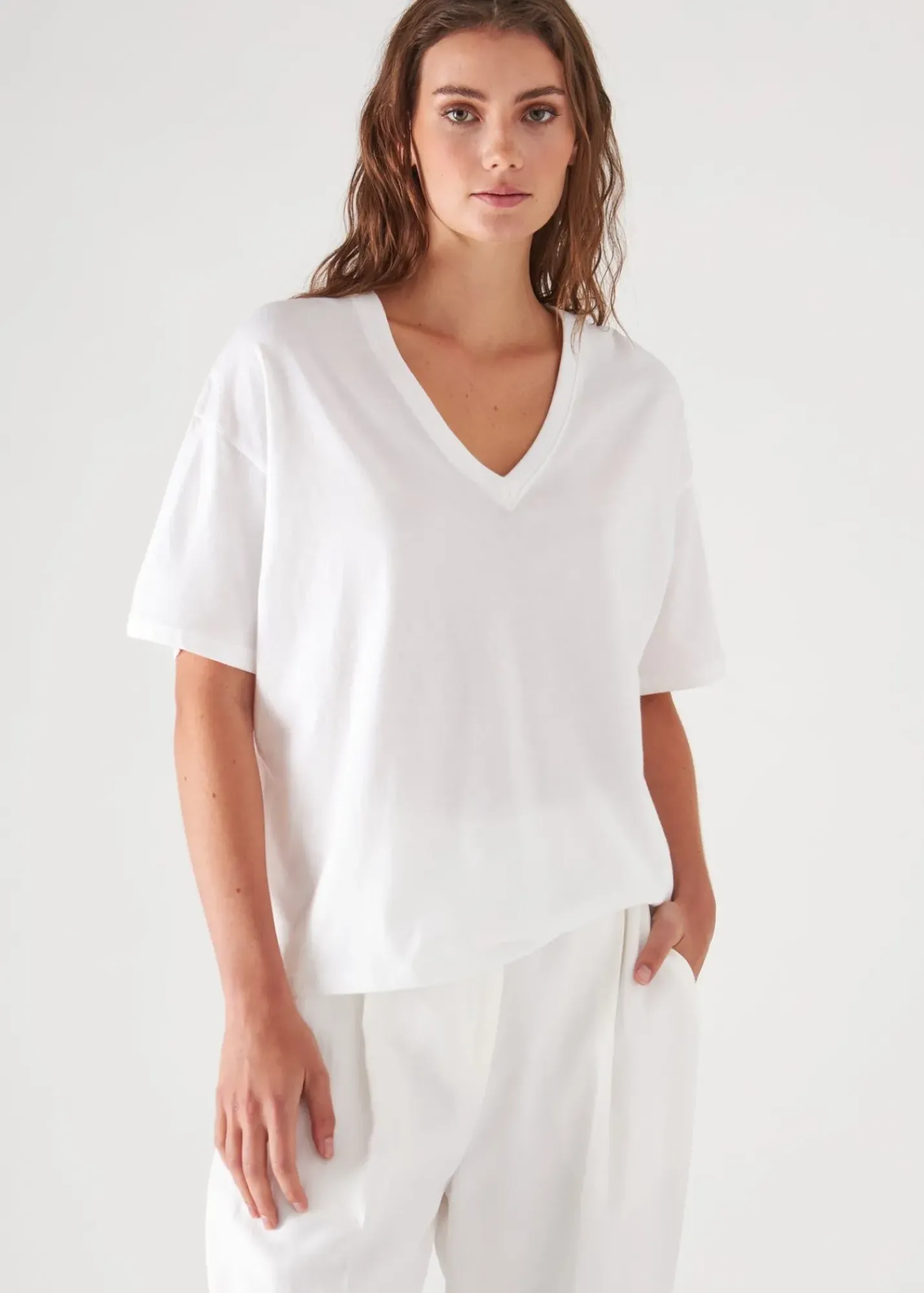 PATRICK ASSARAF Organic Pima Cotton Oversized V-Neck|Women T-Shirts