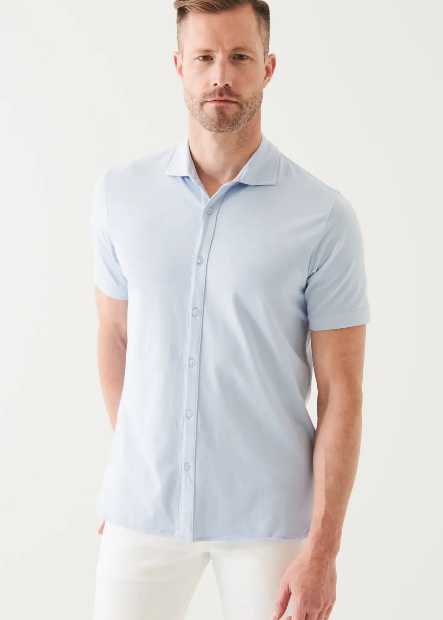 PATRICK ASSARAF Pima Cotton Stretch Button Front Shirt|Men T-Shirts