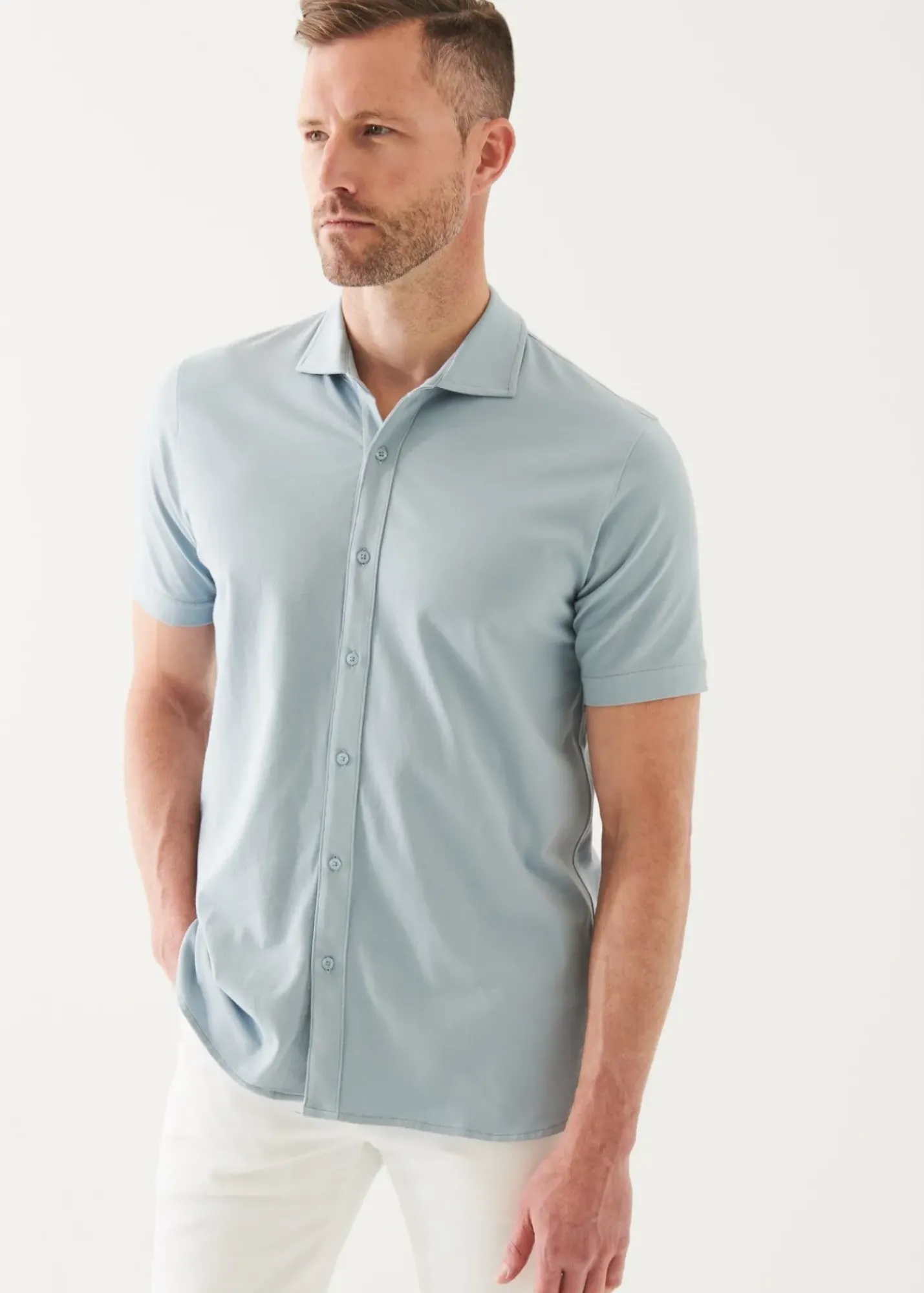 PATRICK ASSARAF Pima Cotton Stretch Button Front Shirt|Men T-Shirts