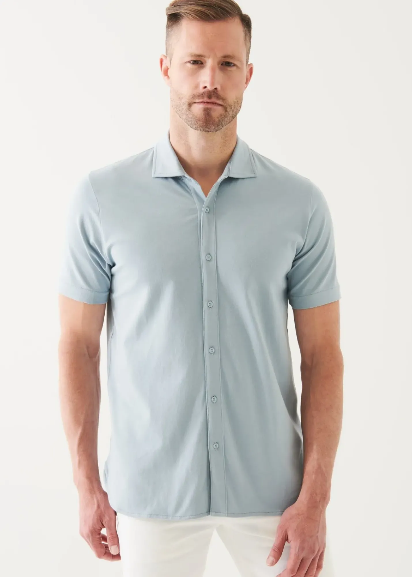 PATRICK ASSARAF Pima Cotton Stretch Button Front Shirt|Men T-Shirts