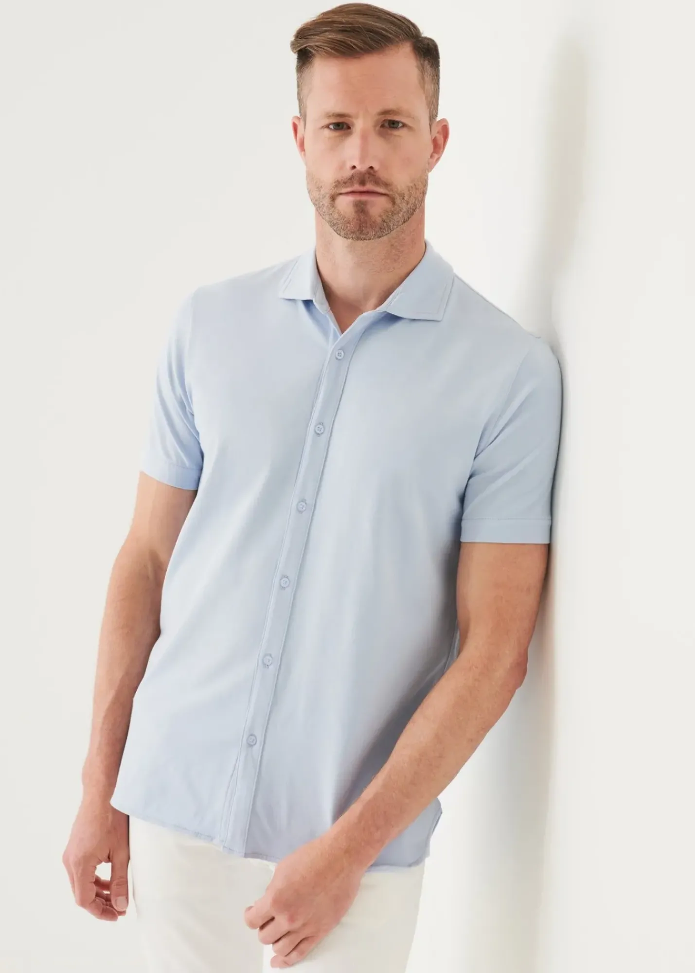 PATRICK ASSARAF Pima Cotton Stretch Button Front Shirt|Men Shirts