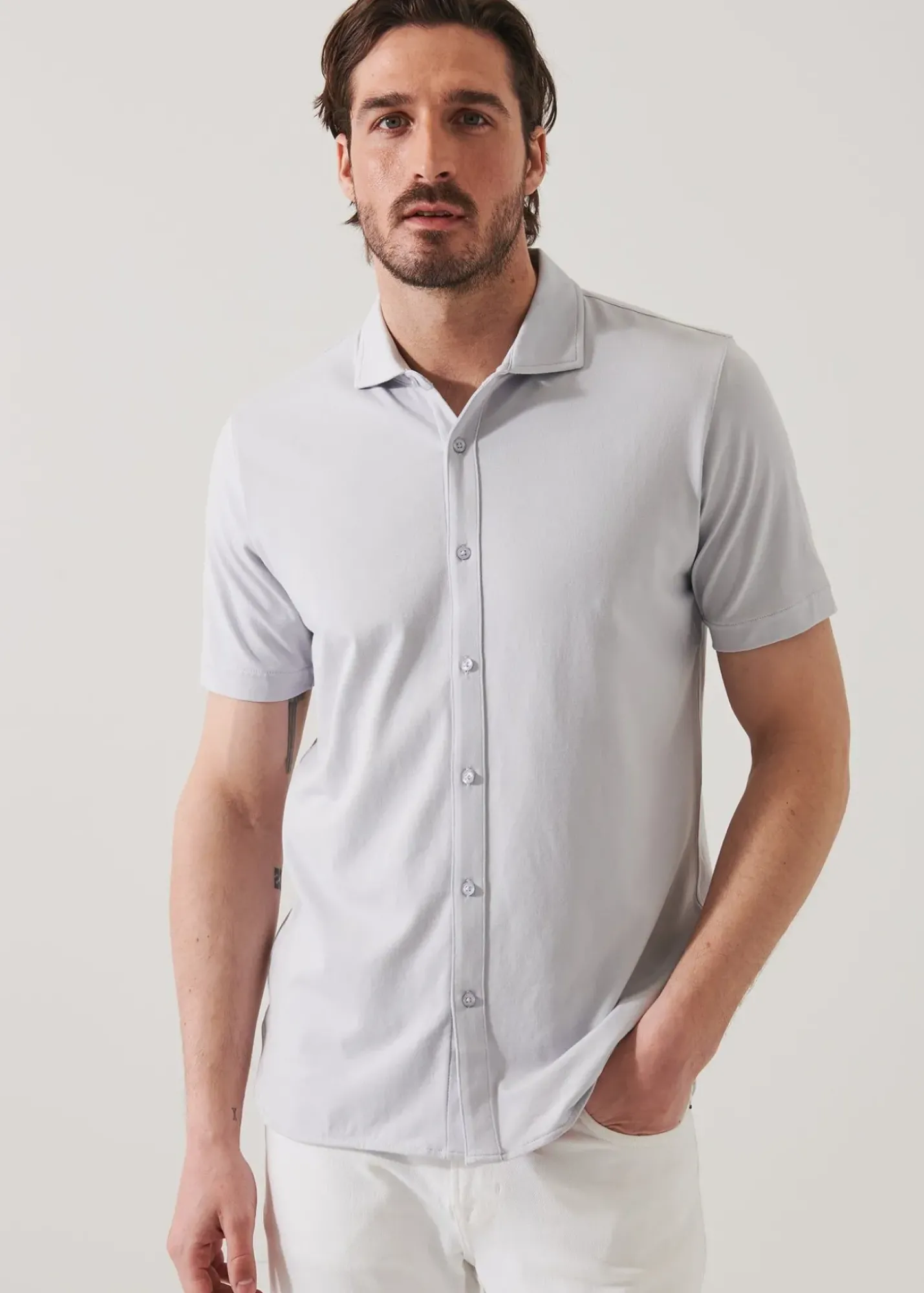 PATRICK ASSARAF Pima Cotton Stretch Button Front Shirt|Men Shirts