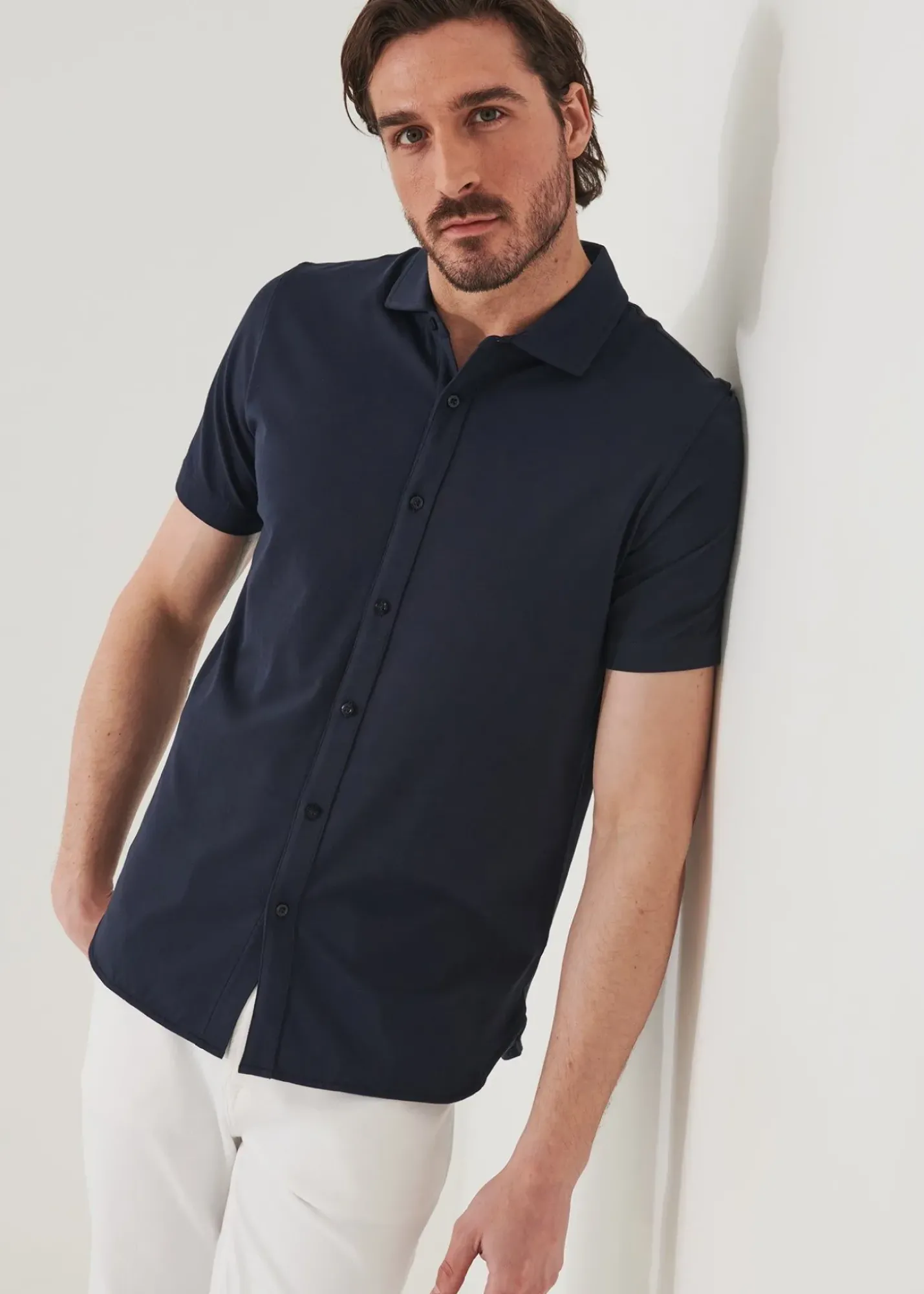 PATRICK ASSARAF Pima Cotton Stretch Button Front Shirt|Men Shirts