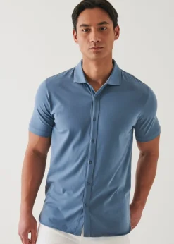 PATRICK ASSARAF Pima Cotton Stretch Button Front Shirt|Men Shirts