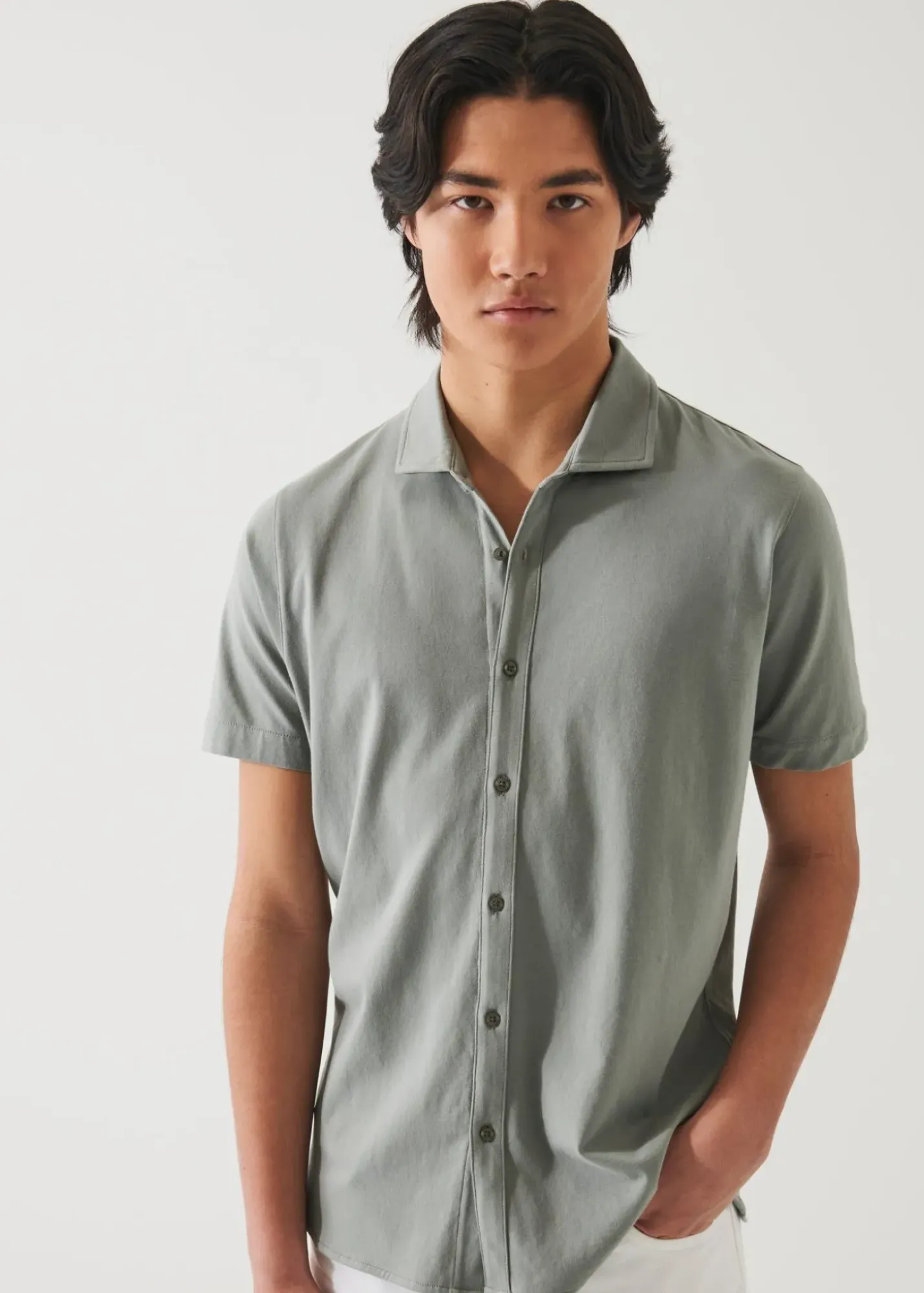 PATRICK ASSARAF Pima Cotton Stretch Button Front Shirt|Men Shirts