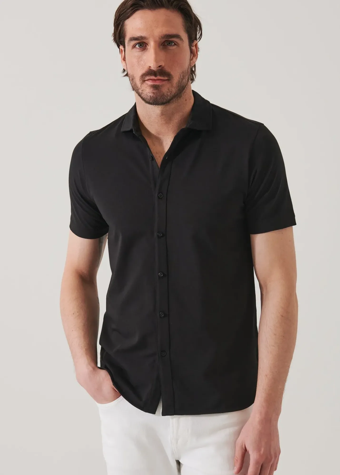 PATRICK ASSARAF Pima Cotton Stretch Button Front Shirt|Men Shirts