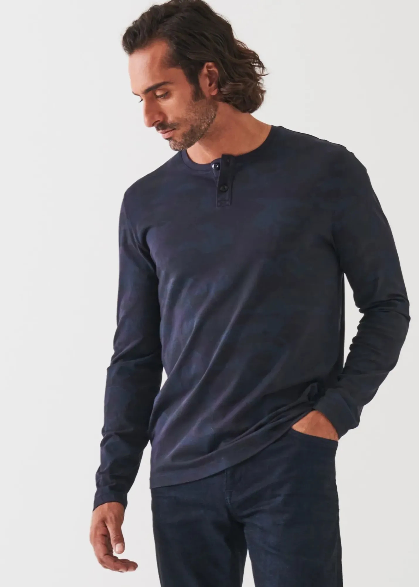 PATRICK ASSARAF Pima Cotton Stretch Camo Henley|Men T-Shirts