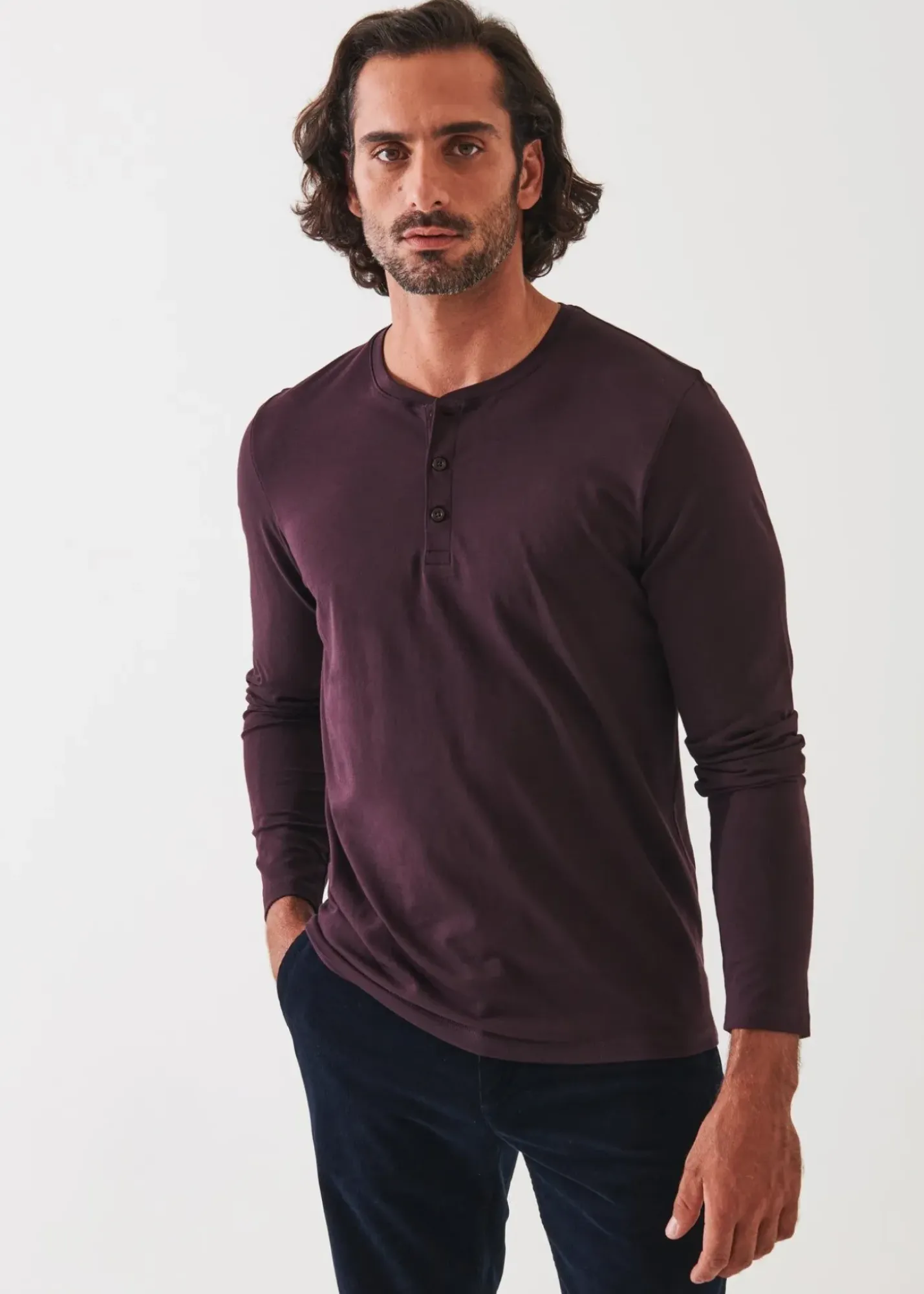 PATRICK ASSARAF Pima Cotton Stretch Henley|Men T-Shirts