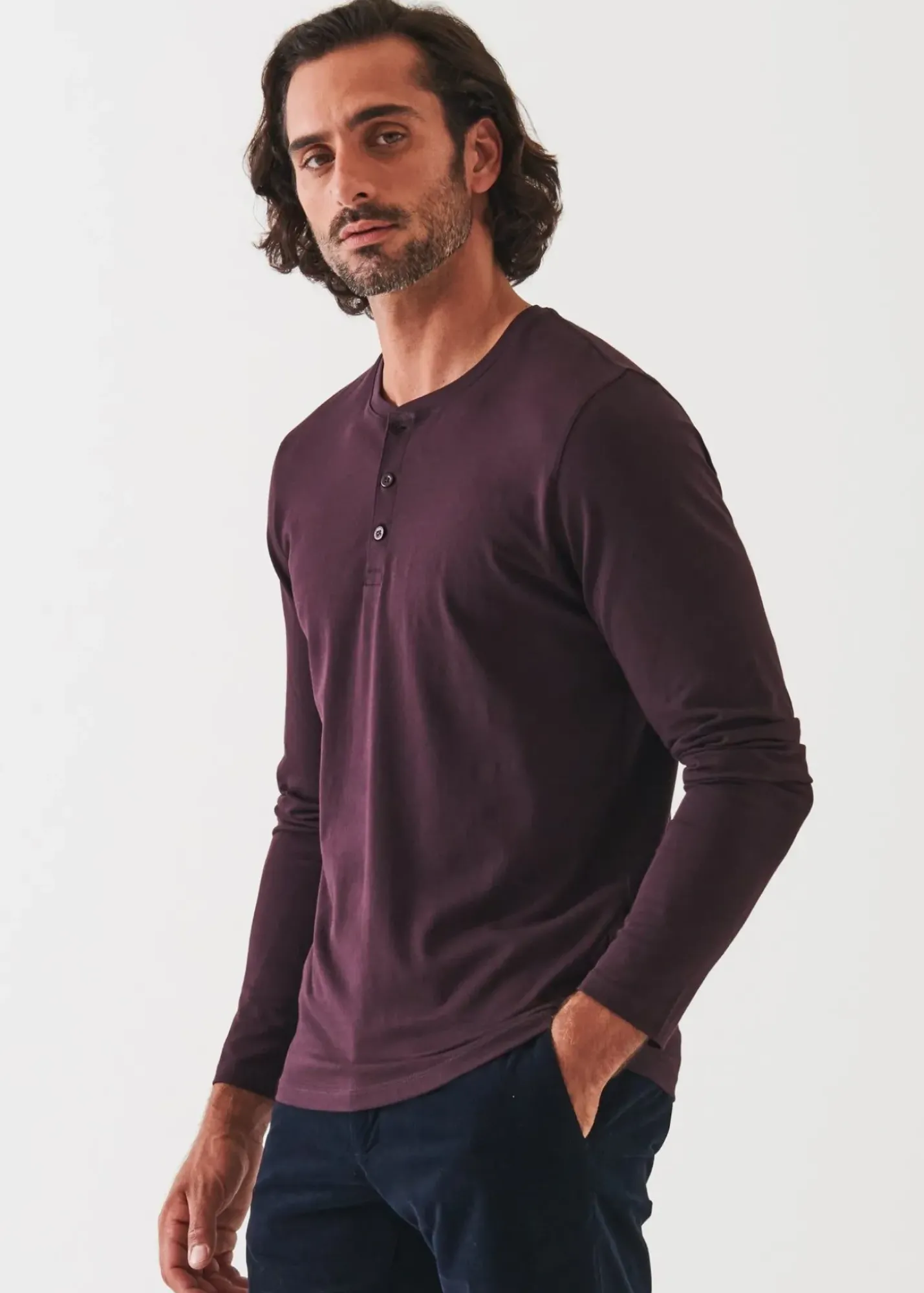 PATRICK ASSARAF Pima Cotton Stretch Henley|Men T-Shirts