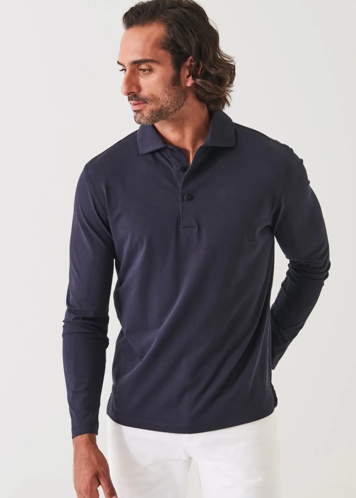 PATRICK ASSARAF Pima Cotton Stretch Long Sleeve Polo|Men Polos