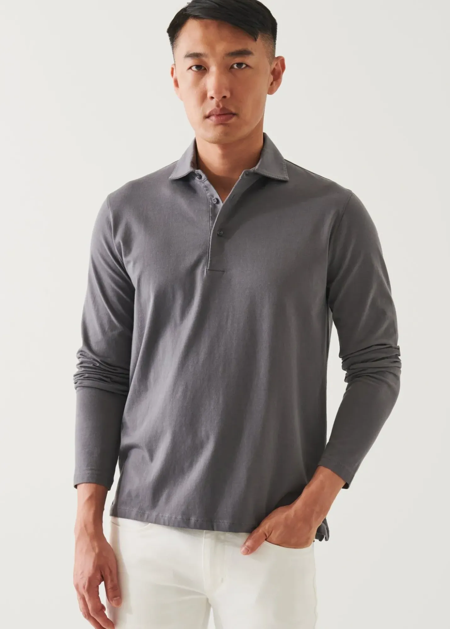 PATRICK ASSARAF Pima Cotton Stretch Long Sleeve Polo|Men Polos