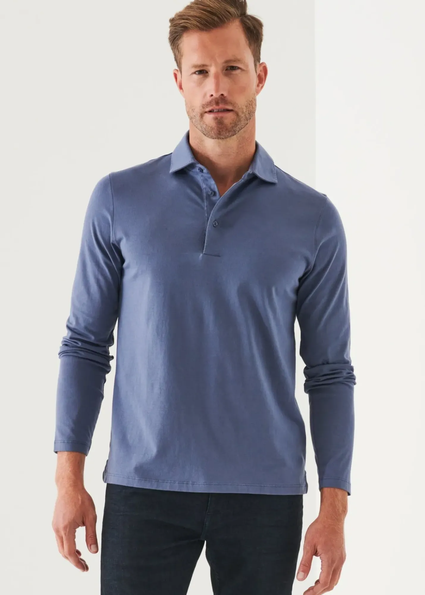 PATRICK ASSARAF Pima Cotton Stretch Long Sleeve Polo|Men Polos