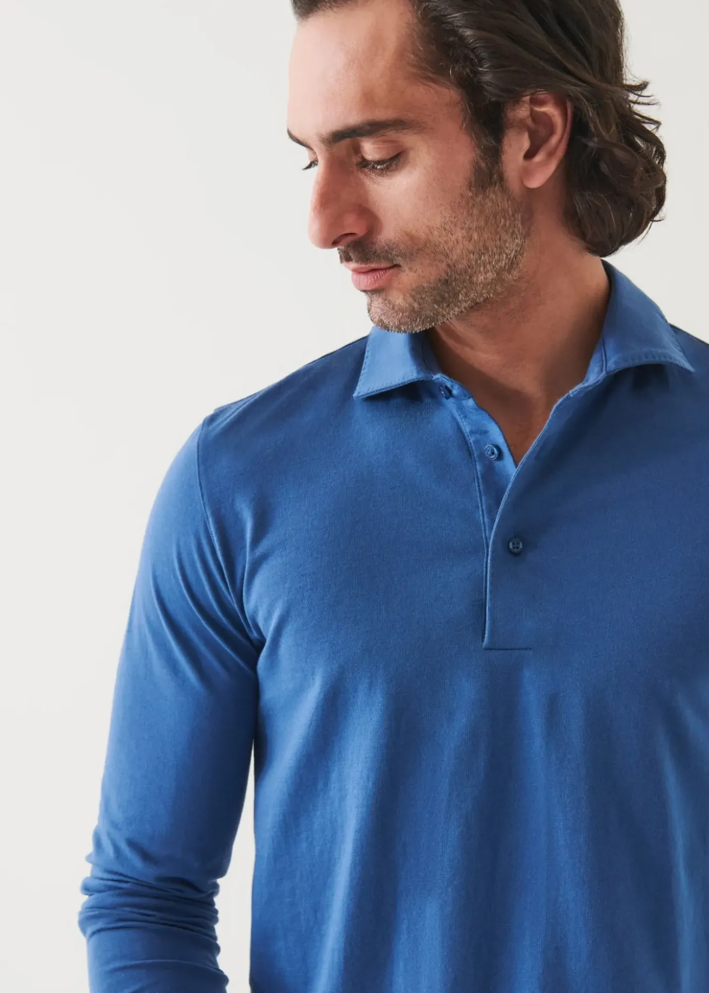 PATRICK ASSARAF Pima Cotton Stretch Long Sleeve Polo|Men Polos
