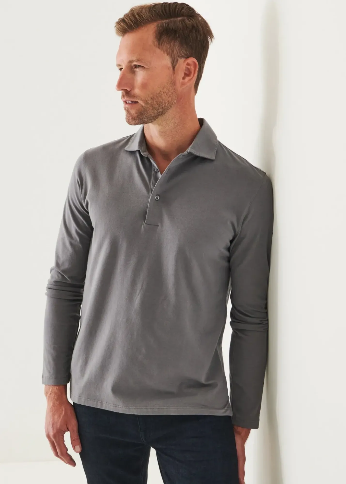 PATRICK ASSARAF Pima Cotton Stretch Long Sleeve Polo|Men Polos