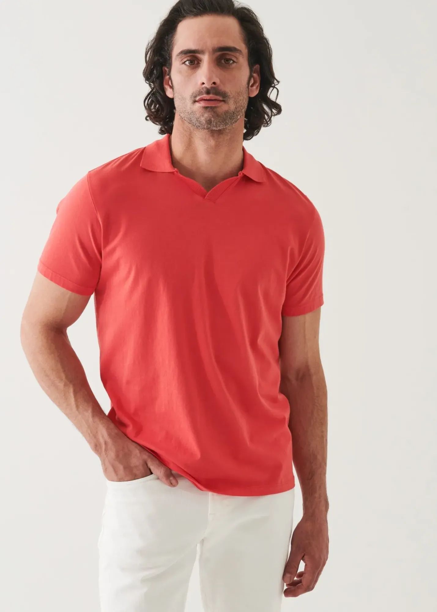 PATRICK ASSARAF Pima Cotton Stretch Open Polo|Men Polos